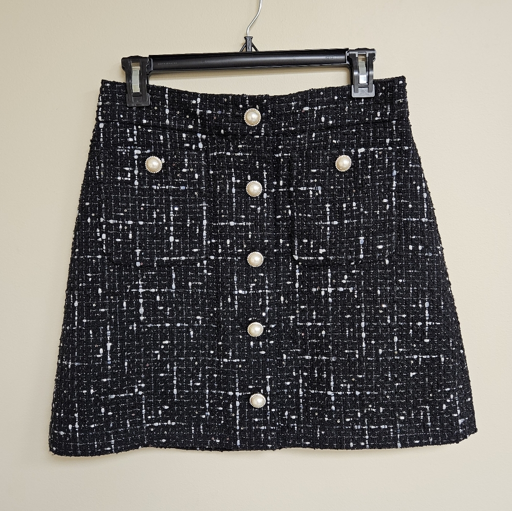 Kate Spade New York 6 Embellished Tweed Skirt Black Silver - Picture 5 of 14